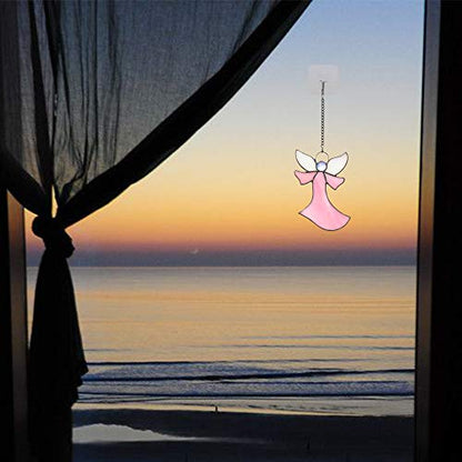 Pink Angel Stained Glass Suncatcher for Window Hangings Gifts | Pink Angel Stained Glass Window Hangings,Angel Suncatcher Tiffany Style Gift Gifts for Nurse,Memorial Remembrance Sympathy - color: C