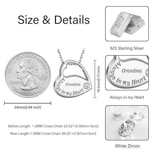S925 Sterling Silver Heart Urn Necklace Memorial Ashes Keepsake Jewelry - style: Grandma