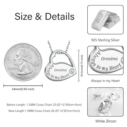 S925 Sterling Silver Heart Urn Necklace Memorial Ashes Keepsake Jewelry - style: Grandma