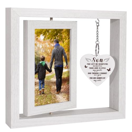 Memorial Gifts for Loss of Son, Sympathy Gift for Loss of Son Memorial Picture Frame, In Memory of Son Grief Remembrance Bereavement Gifts for Loss of Son, Display Two 4x6 Photos - color: Memorial Son- White