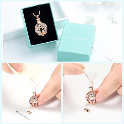 zeqingjw Cat Cremation Jewelry Urn Necklace for Ashes for Pet,Funeral Ashes Keepsake Urn Necklace Pendant Memorial Jewellery - color: Rose Gold-Purple