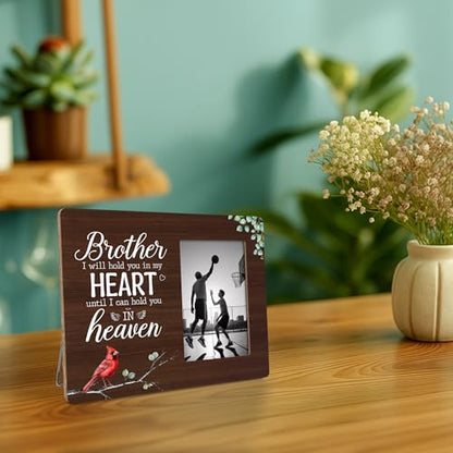 Memorial Gifts for Loss of Brother Picture Frame, Brothers Memorial Gift, Brother I Will Hold You in My Heart Frames Fits 4x6 Photo - color: Brown