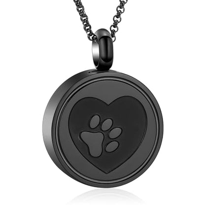 Hearbeingt Tree of Life Cremation Jewelry Paw Print Urn Necklace for Ashes - color: B-Black