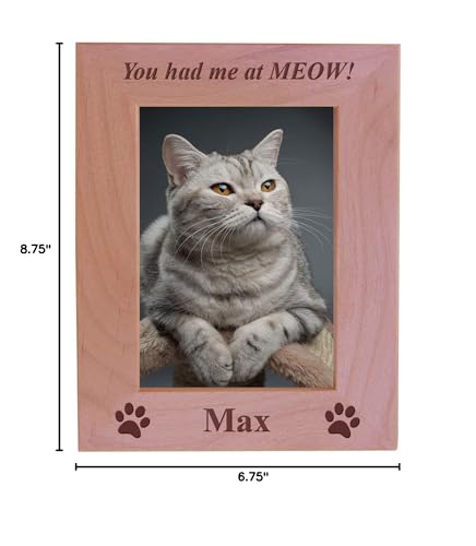 You had me at MEOW! - Custom Engraved Wood Picture Frame - Add your cats name (5x7 Vertical) - size: 5x7 Vertical