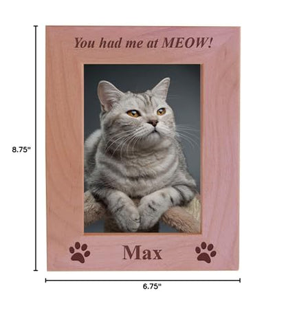 You had me at MEOW! - Custom Engraved Wood Picture Frame - Add your cats name (5x7 Vertical) - size: 5x7 Vertical