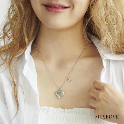 Heart Locket and Butterfly Pendant Necklace for Women Girls • 14K Gold Plated Photo Lockets that Hold Picture Jewelry • Mothers Day Love Gifts Ideas [HN-LK] - color: Silver, style: Rose Gift Box