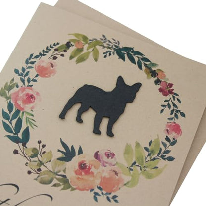 French Bulldog Floral Wreath Sympathy Card | Handmade 5x7 Pet Condolences Greeting | Dog Silhouette Kraft Brown Base Card | Frenchie - color: Kraft Brown, style: French Bulldog