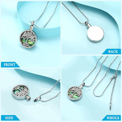 Hearbeingt Teardrop Urn Necklaces for Ashes Tree of Life Memorial Locket - color: Abalone Shell