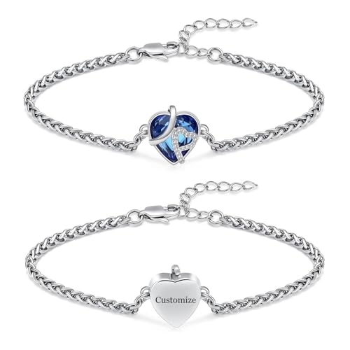 zeqingjw Heart Urn Bracelet for Ashes - Stainless Steel Cremation Bangle for Ashes - Memorial Keepsake Ash Jewelry for Women - color: Crystal-Customized