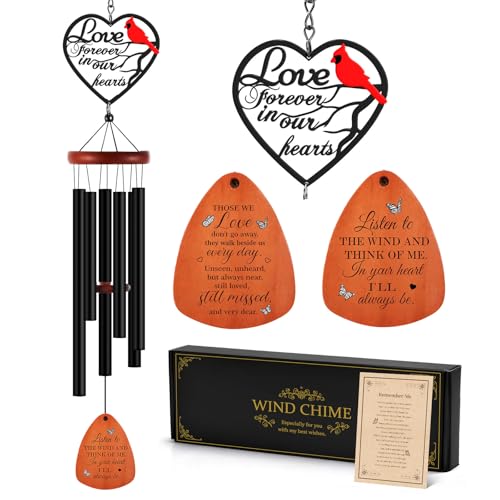 Kathfly Cardinal Wind Chimes for Loss of Loved One, 28" Memorial Wind Chimes for Outside, Cardinal Sympathy Bereavement Condolence Funeral Windchime Gifts for Loss of Lover Mom Father Husband - style: Memorial Love