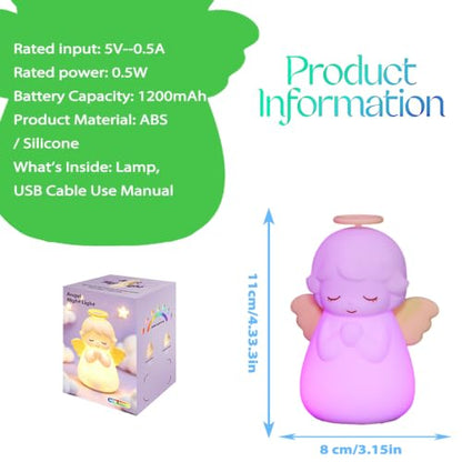 Angel Night Light, Cute Guardian Angel Silicone Lamp with 3 Level Warm Light and RGB Changing, Timer, Nighttime Care Portable Kawaii Bedside Baptism Gifts for Prayer, Toddler, Boys and Girls. - style: Angel
