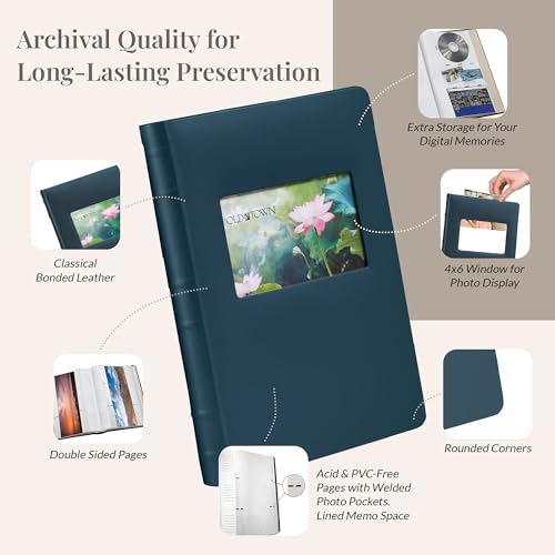 Old Town 2-Pack Bonded Leather Photo Albums, Photo Album 5x7 & 4x6 Slots, Navy - color: Navy