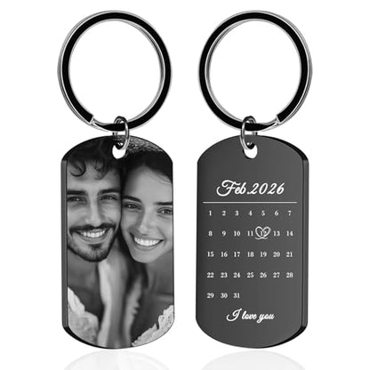 Photo Keychain Double-Sided Engraved Valentines Day Gift for Men | Personalize Both Sides with Photo Text to Create Unique Engraved Keychain Perfect for Valentine's Day