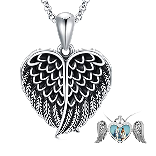 SOULMEET Angel Wing Heart Locket Necklace that Holds Picture Photo Locket Pendant You are My Angel Sterling Silver/Gold - style: A2-Angel wing locket+photo