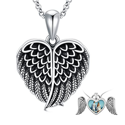 SOULMEET Angel Wing Heart Locket Necklace that Holds Picture Photo Locket Pendant You are My Angel Sterling Silver/Gold - style: A2-Angel wing locket+photo