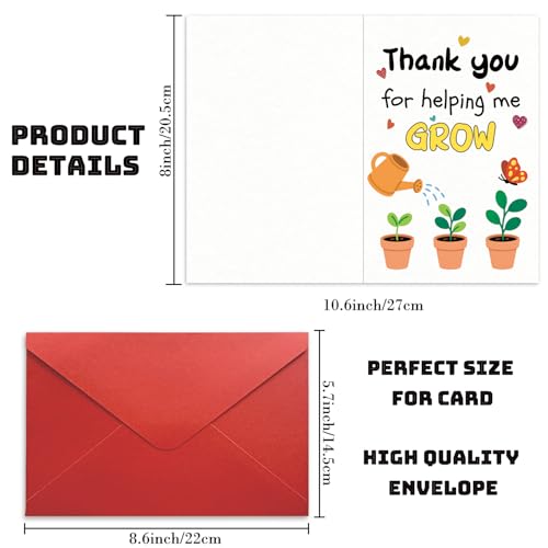Thank You Teacher Appreciation Cards with Envelopes Thank You for Helping Me Grow Preschool Kindergarten Gift from Kids Students Daycare Happy Dog Birthday Card (HK034) - color: HK034