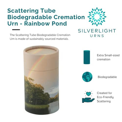 Rainbow Pond Scattering Tube - Extra Small, Biodegradable Cremation Urn for Ashes, Extra Small Sized Cremation Urn, 5.25 Inches High - color: Rainbow Pond