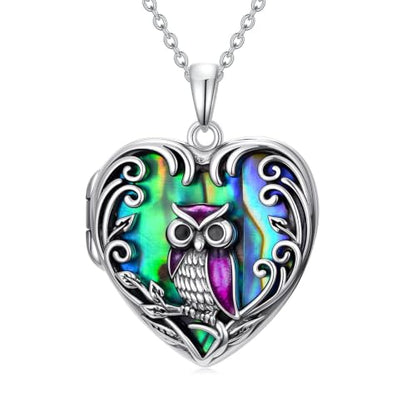JKR Heart Picture Locket Necklace for Women That Holds Pictures Jewelry | Memorial Necklace with Picture Anniversary Birthday Gift for Women Wife Mom Girlfriend - color: Owl