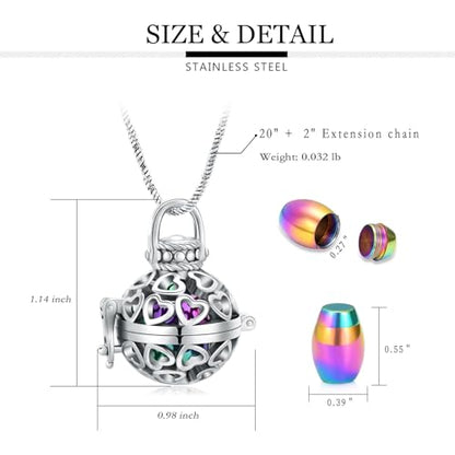 Yinplsmemory Cremation Jewelry Urn Necklace for Ashes with Mini Keepsake Jar - color: Silver&rainbow