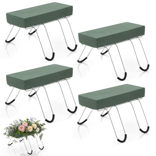 Kuyeyzu 4 Pack 16.1 x 11.8 Inch Headstone Flower Saddle Cemetery Saddles for Headstones with Floral Foam Galvanized Wire Grave Holder for Memorial Day Cemetery Decorations