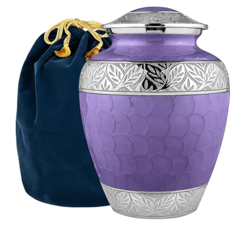 Trupoint Memorials Cremation Urns for Human Ashes, Silver Lining Decorative Burial Urns for Male and Female, Funeral Memorial Urn for Women and Men - Purple, Adult (200LB) - color: Purple, size: Adult