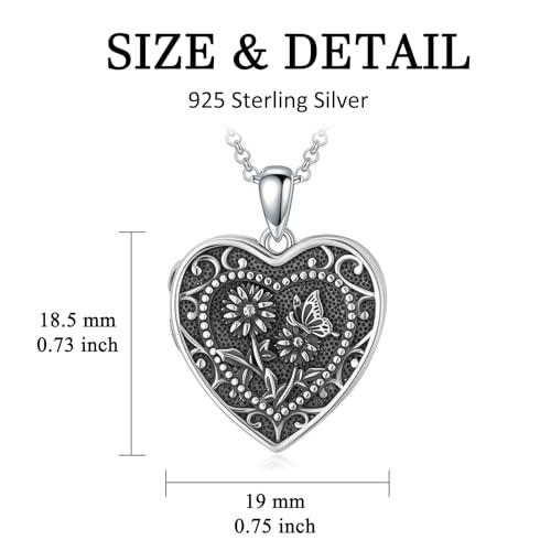 PELOVNY Birth Flower Locket Necklace for Women 925 Sterling Silver Flower Butterfly Heart Photo Locket Pendant Birthday Christmas Jewelry Gifts for Mom Daughter Wife Sister - color: 04-Daisy
