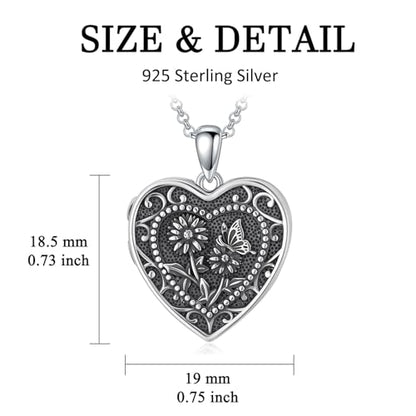 PELOVNY Birth Flower Locket Necklace for Women 925 Sterling Silver Flower Butterfly Heart Photo Locket Pendant Birthday Christmas Jewelry Gifts for Mom Daughter Wife Sister - color: 04-Daisy