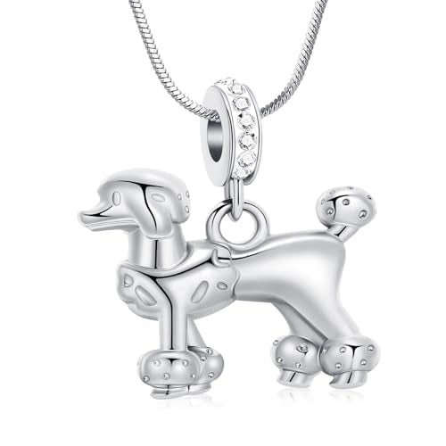 Cute Dog Poodle Urn Necklace Hairy Poodle Pet Cremation Jewelry Urn Pendant Fits Pandora Charms Bracelet Necklace for Women Memorial Keepsake Jewelry for Ash of Loved Ones - color: Silver