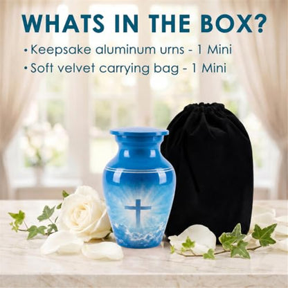 Emvency Urn for Ashes, Mini Metal, Keepsake Sharing Urns, Cross Religious - color: Heavenly Cross