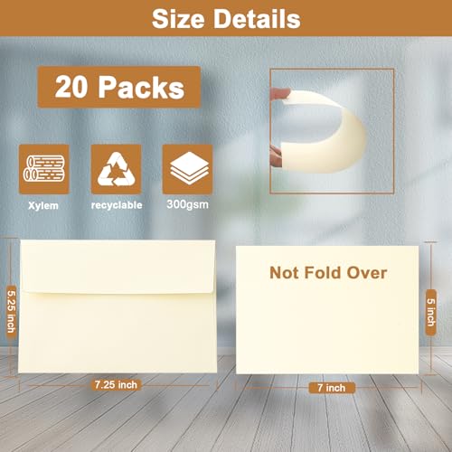 Silunkia 20 Packs Cream Blank Flat Note Cards and Envelopes 5 x 7 | Heavyweight Single Panel Cardstock and A7 Envelopes Printable Self Seal for Wedding Invitations, Thank You Cards - color: Cream, size: 5x7-20pcs