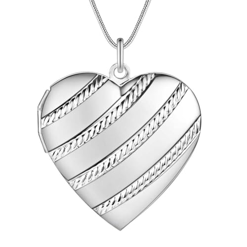 925 Sterling Silver Necklace for Women – Layered Stackable Choker Necklaces with Heart Photo Locket & Star - Pendant 18" Chain Gift for Wife, Mom, Girlfriend, Birthday, Anniversary, Valentine’s Day - color: Twill Heart