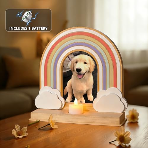 Dog Memorial Gifts for Loss, Rainbow Bridge Dog Memorial Gifts | Pet Remembrance Loss Sympathy for Dogs & Cats Passed Away, Solid Wood Rainbow Bridge Picture Frame Hold 4x6 Photo