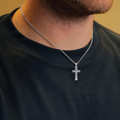 PROESS Cross Necklace for Women Men Sterling Silver Rose/Sunflower Cross Pendant Religious Jewelry Christmas Birthday Mothers' Day Gifts - color: 15-Hand & Heart