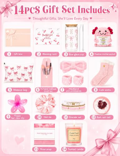 14PCS Gifts for Teen Girls - Gift Basket for Teen Girl, Gifts Trendy Stuff | Back to School Gift, Unique Birthday Gift Sets for Teen Girls, Daughter, Sister, Friend, Sweet 16th 18th 21st, Pink - color: Pink