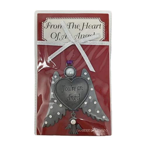 Guardian Angel Wings Ornament with Pearl & Crystal Accents – “You’re an Angel” Engraved Heart – Memorial Angel Gift, Sympathy Keepsake, Christmas Ornament, Remembrance Gift
