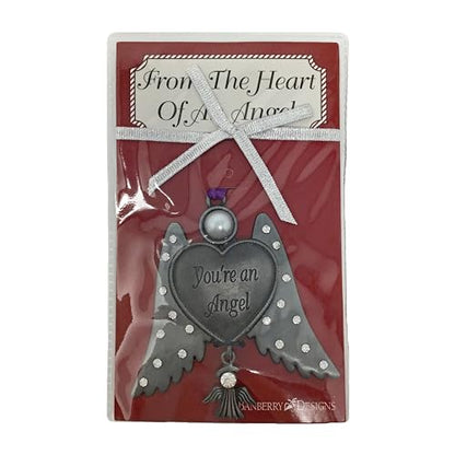 Guardian Angel Wings Ornament with Pearl & Crystal Accents – “You’re an Angel” Engraved Heart – Memorial Angel Gift, Sympathy Keepsake, Christmas Ornament, Remembrance Gift