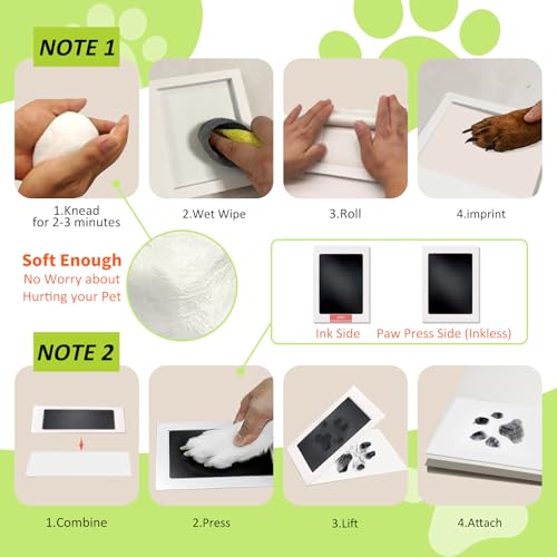Pet Paw Print Frame Kit with Inkless Pad & Air-Dry Clay, Wooden Memorial Keepsake with Shatterproof Plexiglass for Dogs & Cats - color: brown