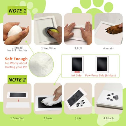 Pet Paw Print Frame Kit with Inkless Pad & Air-Dry Clay, Wooden Memorial Keepsake with Shatterproof Plexiglass for Dogs & Cats - color: brown