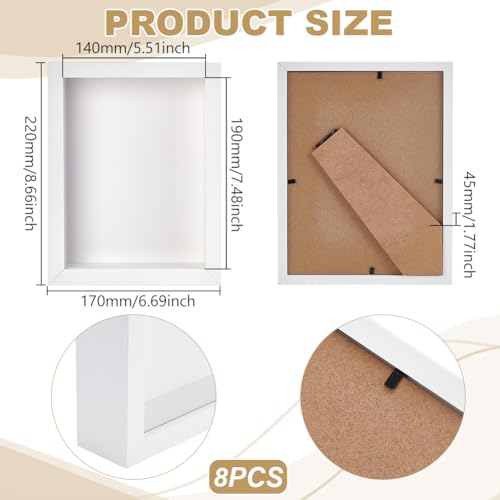 8 Pack 6x8 Inch Shadow Box Picture Frame, 3D Frames Shadow Box | Shadow Box Frame Bulk Wood Shadow Boxes Display Cases for Wedding Memories Crafts Awards Medals Tickets Photos, White - color: White