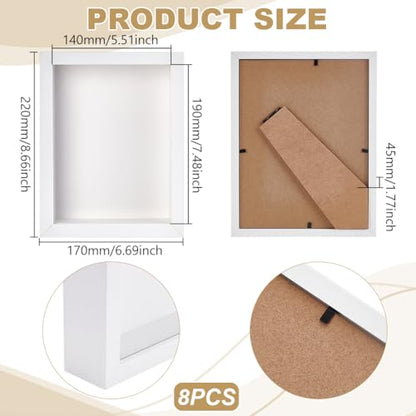 8 Pack 6x8 Inch Shadow Box Picture Frame, 3D Frames Shadow Box | Shadow Box Frame Bulk Wood Shadow Boxes Display Cases for Wedding Memories Crafts Awards Medals Tickets Photos, White - color: White