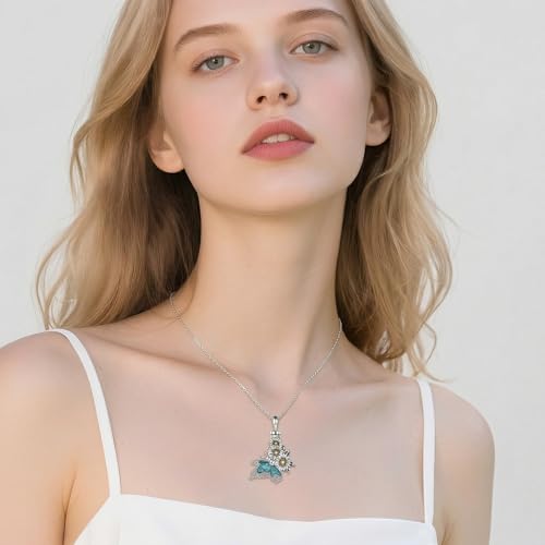 Butterfly Urn Necklace for Ashes 925 Sterling Silver Turquoise Daisy Pendant Cremation Memorial KeepsakeJewelry Gift for Women