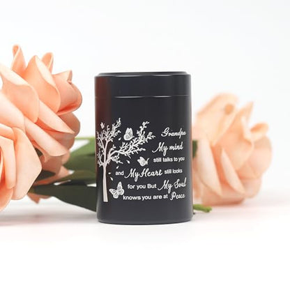 3 Inch Small Urn for Human Ashes Aluminum Mini Cremation Small Keepsake Box for Sharing Ashes Mini Urn-Grandpa - size: Black-Grandpa