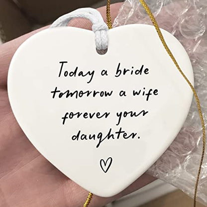 Ceramic Heart Gift for Mother of the Bride, Wedding Keepsake, Double-Sided Design with Hanging Strings, Gift for Mom on Wedding Day from Daughter - color: Today a Bride