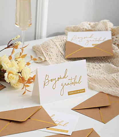 Winoo Design Gold Beyond Grateful Thank You Cards with Envelopes - 36 PK - Thank You Notes with Gold Foil Letterpress 4x6 Inches Blank Note Cards for Business Graduation Wedding Baby Shower