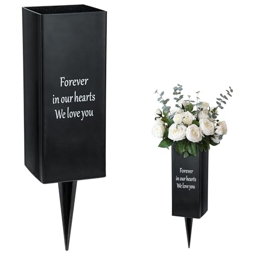 Cemetery Vases for Grave, Metal Vase Grave Decorations, Memorial Flower Holder with Spikes for Cemetery Graveside Headstone Decor, 1pc