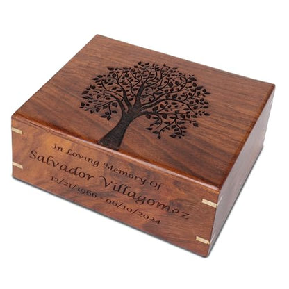 Personalized Wooden Tree of Life Cremation Urn for Human & Pet Ashes, Memorial Funeral Burial Urn for Men, Adults, Women, Male Dogs & Cats, Custom Sizes XS to XXL (12–250 lbs Capacity) - Sympathy Gift