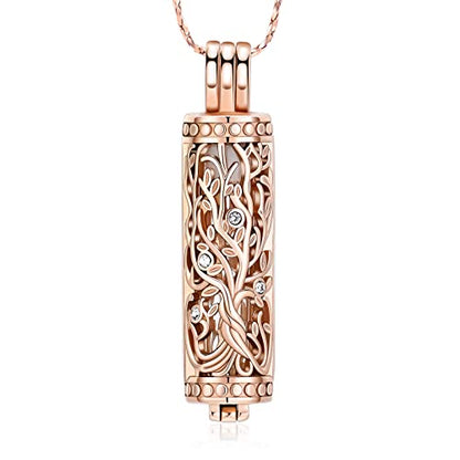 Imrsanl Cremation Jewelry Urn Necklace for Ashes Pendant with Hollow Glass Vial Cylinder Cremation Keepsake Memorial Lockets Ashes Holder for Women Men Pet - color: Tree of Life-Rose Gold