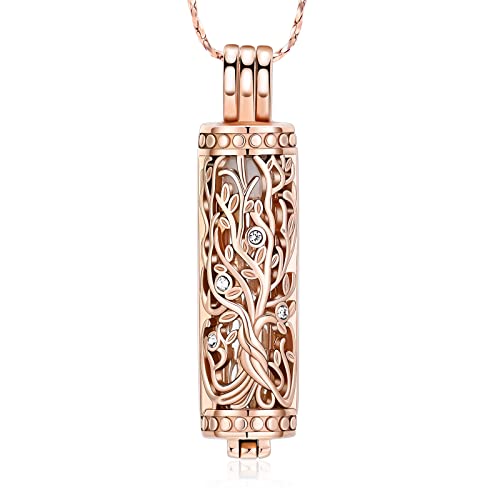 Imrsanl Cremation Jewelry Urn Necklace for Ashes Pendant with Hollow Glass Vial Cylinder Cremation Keepsake Memorial Lockets Ashes Holder for Women Men Pet - color: Tree of Life-Rose Gold