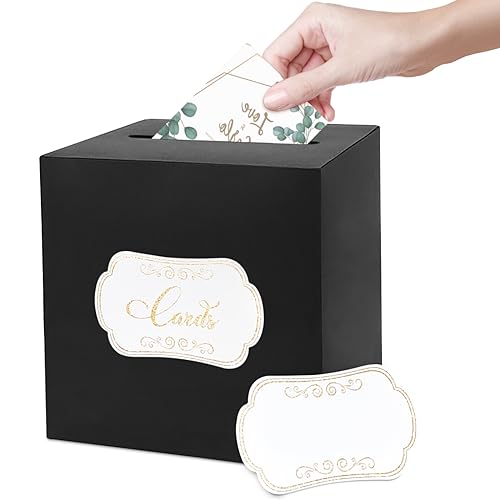 Black Card Box for Party with 2 Cards, 8.7", 1 Pack | Gift Card Box Money Box, for Birthday, Wedding, Baby Shower, Retirement, Anniversary, Bridal Shower, Raffle Ticket - color: Black Card Box