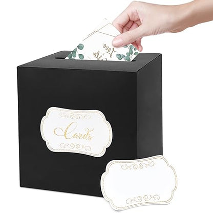 Black Card Box for Party with 2 Cards, 8.7", 1 Pack | Gift Card Box Money Box, for Birthday, Wedding, Baby Shower, Retirement, Anniversary, Bridal Shower, Raffle Ticket - color: Black Card Box